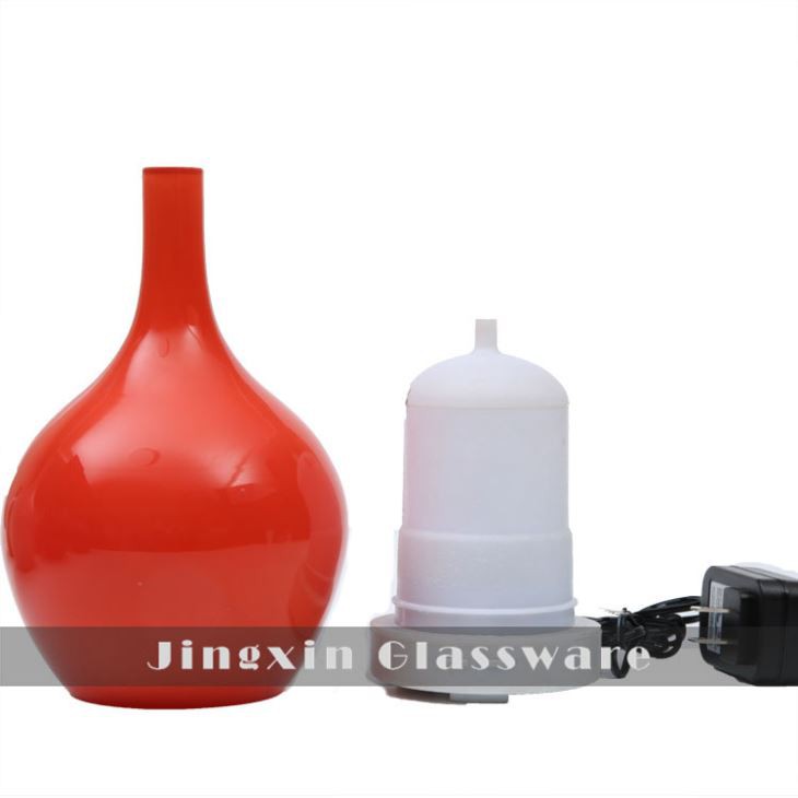 Red Color Glass Shade With Base Used In Home Decoration